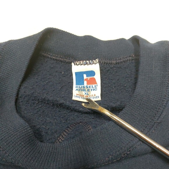 Vintage 90s Russell Athletic Navy Blue Blank Crewneck Sweatshir USA Made Size XL - Picture 10 of 12